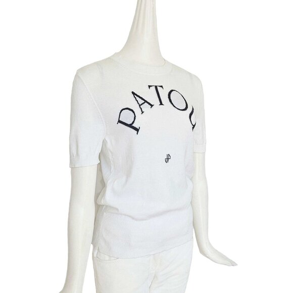 PATOU WHITE SHORT SLEEVES JACQUARD COTTON KNIT TOP (M) - Picture 2 of 7